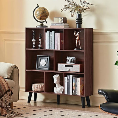 LEYAOYAO 8 Cube Bookshelf 3-Tier Bookcase with Legs, Mint-Walnut Kids Book Shelf Cute Storage Organizer, Large Open Toy Shelves Modern Bookshelves,Display Bookcases for Bedroom,Living Room,Nursery