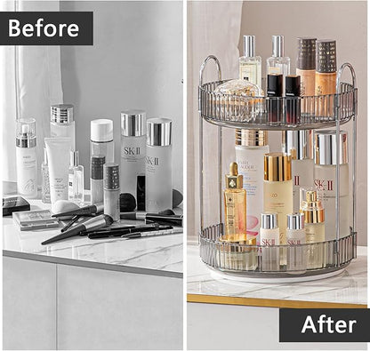 Rotating Makeup Organizer for Vanity, High-Capacity Skincare Clear Make Up Storage Perfume Organizers Cosmetic Dresser Organizer Countertop 360 Spinning (Gray, 2 Tier)