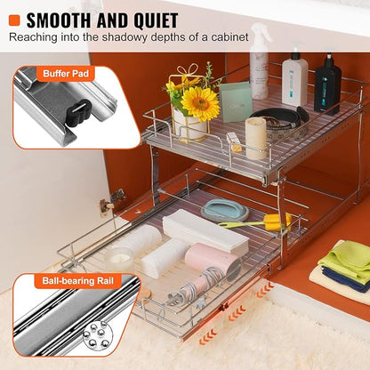 VEVOR 2 Tier 20"Wx21.2"Dx15.2"HPull Out Cabinet Organizer, Heavy Duty Slide Out Pantry Shelves, Steel Roll Out Drawers, Sliding Drawer Storage for Home, 21.5"Wx22.5"Dx19"H Install Size for Cabinet
