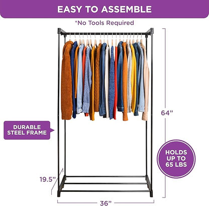 HOLDN’ STORAGE Portable Wardrobe Closet - 50 lb Capacity, Internal Heavy Duty Metal Rod, Zipper & Clear Window, Durable Clothes Organizer, Tool-Free Easy Assembly, Dark Gray Canvas Cover