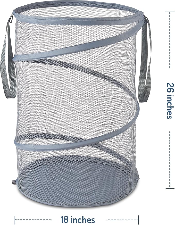 Seiritex Mesh Popup Laundry Hamper 115L Collapsible Laundry Basket Extra Large Capacity Foldable Clothing Storage Basket with Handles 26 H x 18 W x 18 L (Gray)