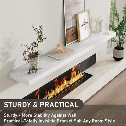 Floating Shelves for Wall, 66 Inch Floating Shelves Set of 2, Wall Mounted Rustic Wood Shelf for Bathroom, Living Room, Bedroom and Kitchen, Hanging Shelf for Storage, Books, Home Decor, White