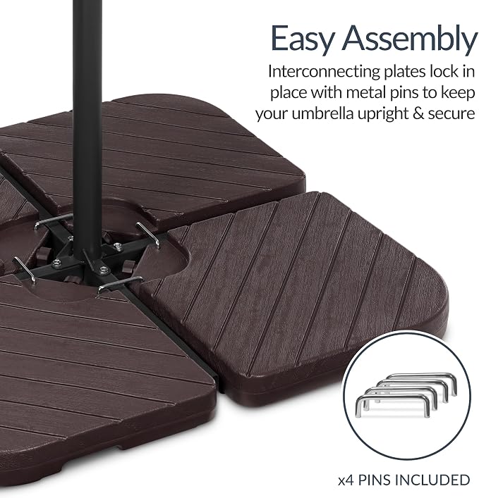 Best Choice Products 4-Piece Cantilever Offset Patio Umbrella Base Weight Set, Heavy-Duty Fillable Stand Plates for Water or Sand, Easy-Fill Spouts, Wood Grain Finish - Brown