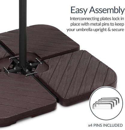 Best Choice Products 4-Piece Cantilever Offset Patio Umbrella Base Weight Set, Heavy-Duty Fillable Stand Plates for Water or Sand, Easy-Fill Spouts, Wood Grain Finish - Brown
