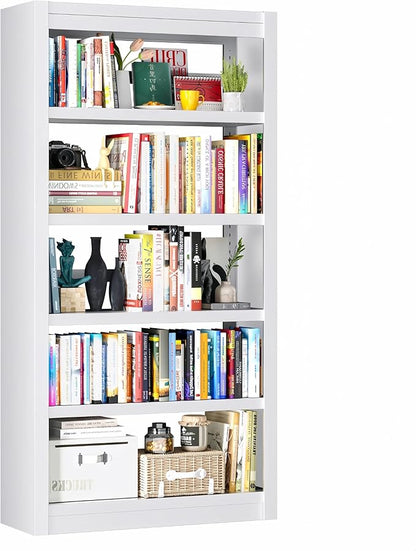 5-Tier Metal Bookshelf, 61" Tall White Bookcase with Adjustable Shelves, Heavy Duty Deep Book Shelves, Display Storage Shelving for Living Room, Home Office, Library, Bedroom