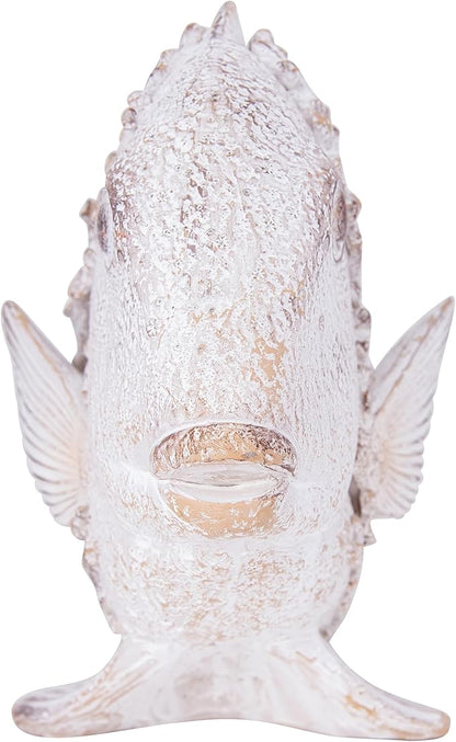 Coral Reef Fish Figurine Nautical Home Decor White Accent Centerpiece Coastal Tabletop Collection 12 1/2 Inch Sculpture