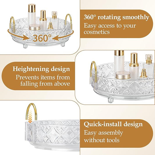 360 Rotating Makeup Organizer for Vanity,Adjustable Perfume Organizer for Dresser, Multi-Function Spinning Cosmetics Skincare Storage for Bedroom, Dresser, Countertop, Clear