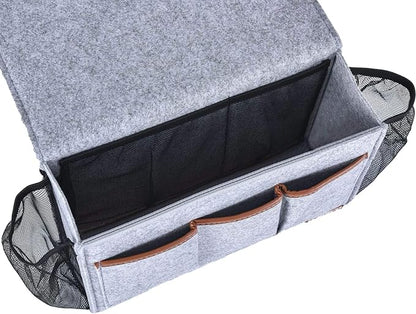 Zafit Bedside Caddy, Large Size Storage Organizer with 8 Pockets - Perfect for Magazine, Remotes, Phone (13.4'' x 18.1'', Light Grey)