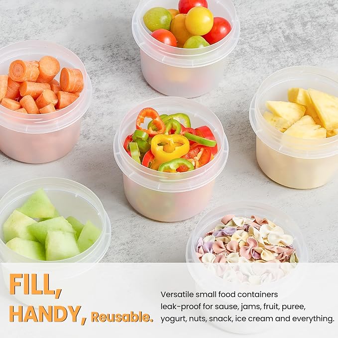 TUZAZO 6 Pack - 12 Oz Food Storage Containers with Screw Lids, Airtight Plastic Small Freezer Storage Container for Ice Cream, Overnight Oats, Snack, Soup, Portion and Meal Prep Container