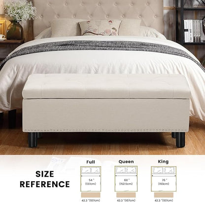 Furniliving Large Storage Ottoman, Beige, Wood Frame, Linen Fabric, 285 Lbs Capacity