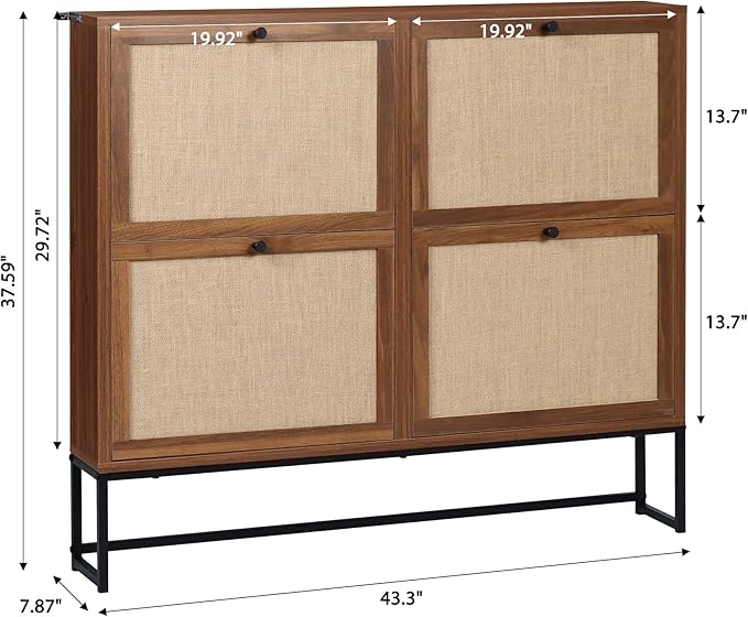Shoe Cabinet, Shoe Storage Cabinet with 4 Flip Drawers, Freestanding Shoe Organizer Shoe Rack for Entryway, Hallway, Living Room (Walnut - 4 Tiers)