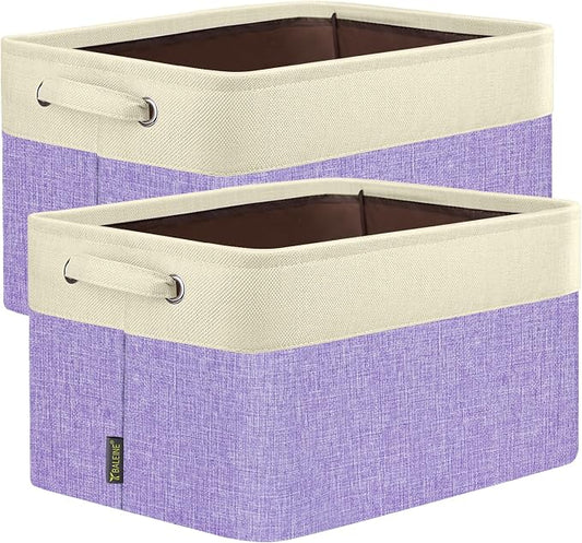 BALEINE 2 Pack Fabric Closet Storage Bins for Shelves, Linen Closet Organizers and Storage, Decorative Baskets for Organizing, Shelf, Clothes, Home, Office (Lavender, 12"x8"x8")