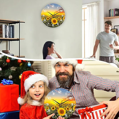 Clock for Living Room, Sunflowers Fields Under The Sunshine Wall Clock, Contemporary Home Decor Easy to Read Wall Clock for Living Room, Bedroom, Bathroom and Kitchen, 10 Inch
