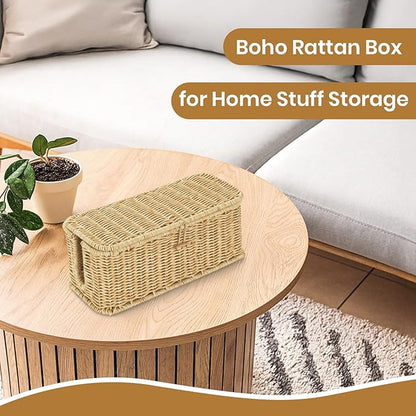 Wicker Storage Basket With Lid, Toilet Paper Basket For Toilet Tank, Pads And Tampon Holder For Bathroom, Rectangular Woven Kitchen Organizer, Home Decorative Storage Box