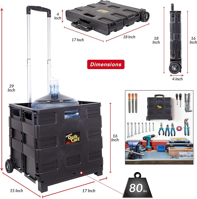 dbest products Quik Cart without Lid Travel Portable Mobile Storage Collapsible Handcart Rolling Utility Heavy Duty, Black