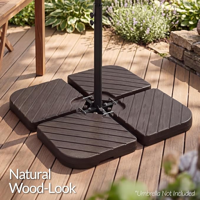 Best Choice Products 4-Piece Cantilever Offset Patio Umbrella Base Weight Set, Heavy-Duty Fillable Stand Plates for Water or Sand, Easy-Fill Spouts, Wood Grain Finish - Brown