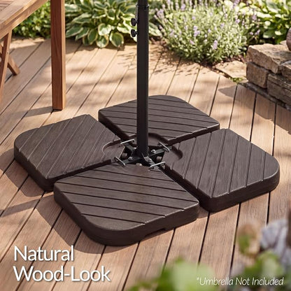 Best Choice Products 4-Piece Cantilever Offset Patio Umbrella Base Weight Set, Heavy-Duty Fillable Stand Plates for Water or Sand, Easy-Fill Spouts, Wood Grain Finish - Brown
