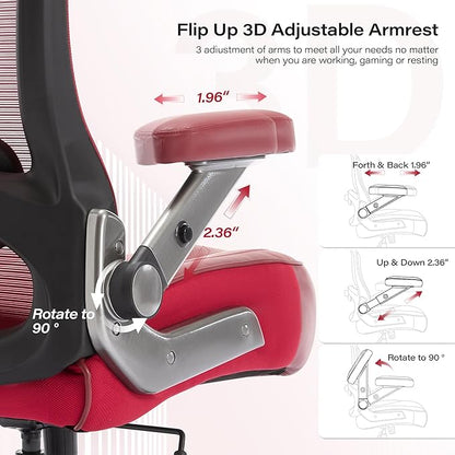 600lbs Big and Tall Office Chair- Heavy Duty Executive Computer Chair with 3D Flip Arms Large Wheels, Ergonomic Mesh High Back Desk Chair, Extra Wide Seat Adjustable Lumbar Support&Headrest
