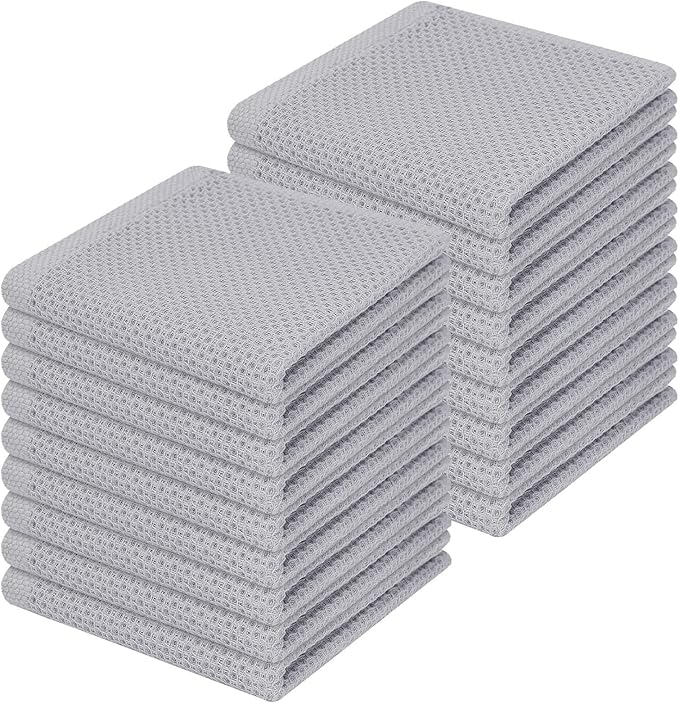 Homaxy 100% Cotton Waffle Weave Kitchen Dish Cloths, Ultra Soft Absorbent Quick Drying Dish Towels, 12 x 12 Inches, 18-Pack, Light Gray