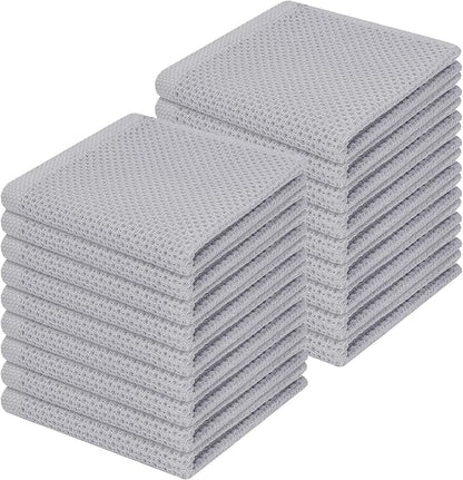 Homaxy 100% Cotton Waffle Weave Kitchen Dish Cloths, Ultra Soft Absorbent Quick Drying Dish Towels, 12 x 12 Inches, 18-Pack, Light Gray