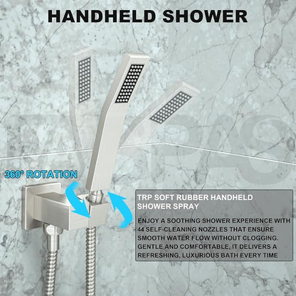 Brushed Nickel Shower System with 10-Inch Rain Showerhead and Handheld | Innovative air-injection technology for low pressure, high-flow rate up to 3.22 GPM ensuring powerful consistent stream