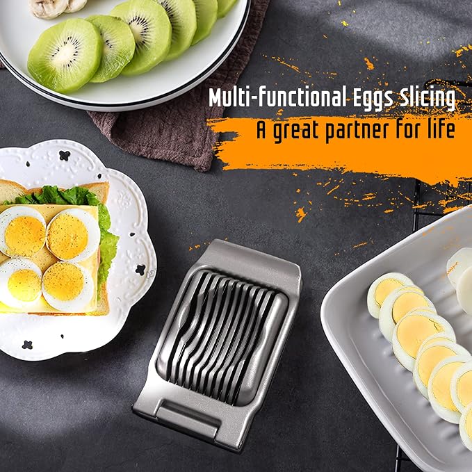 Egg Slicer for Hard Boiled Eggs, Stainless Steel Wire, Multipurpose Heavy Duty Aluminium Egg Cutter for Egg, Salads, Sandwiches, Strawberries, Mushrooms, Soft Cheese, Fruit, Black & White