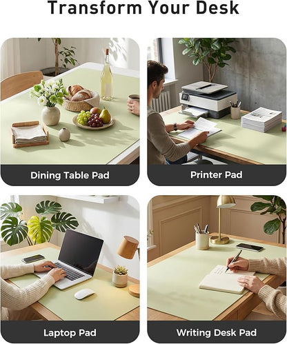 Aothia Faux Leather Desk Mat - Large Mouse Pad, Non-Slip PU Leather Blotter, Waterproof Writing Surface for Office and Home (Grass Green, 42" x 17")