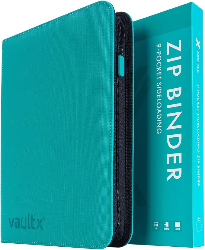 Vault X 9 Pocket Zip Binder, 360 Cards, Exo-Tec Material, 20 Side-Loading Pages (Teal)