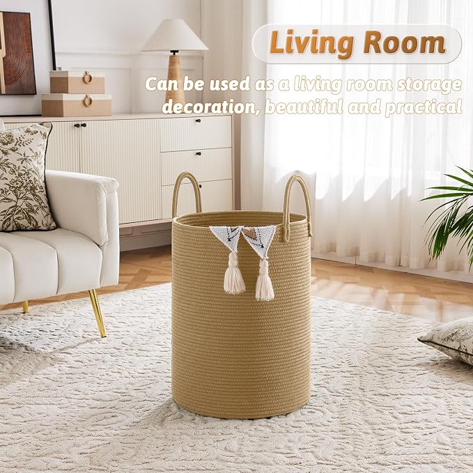 Artfeel Laundry Basket,Woven Cotton Rope Laundry Hamper,100L for Decorative Storage of Dirty Clothes,Toys and Blankets in Bathroom,Baby Room and Living Room
