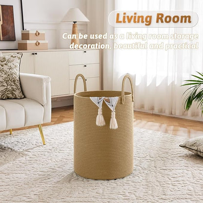Artfeel Laundry Basket,Woven Cotton Rope Laundry Hamper,100L for Decorative Storage of Dirty Clothes,Toys and Blankets in Bathroom,Baby Room and Living Room