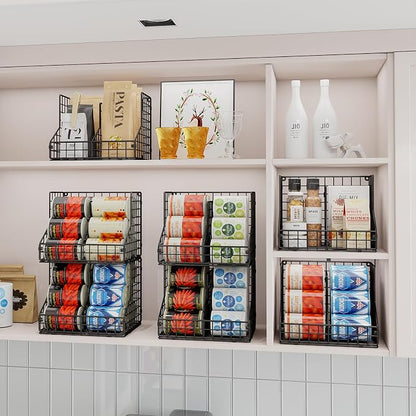 JKsmart 6 Pack Stackable Can Organizer for Pantry with Adjustable Dividers, Soda Can Organizer, Can Storage Dispenser Holds up to 84 Cans, Metal Wire Baskets Can Holder for Kitchen Cabinet Pantry