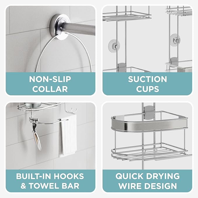 Zenith Expandable Handheld Shower Head/Large Bottle Caddy, Stainless Steel