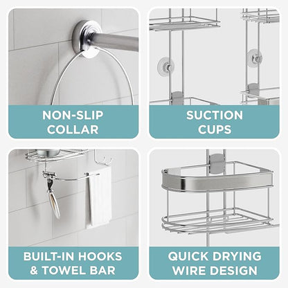 Zenith Expandable Handheld Shower Head/Large Bottle Caddy, Stainless Steel