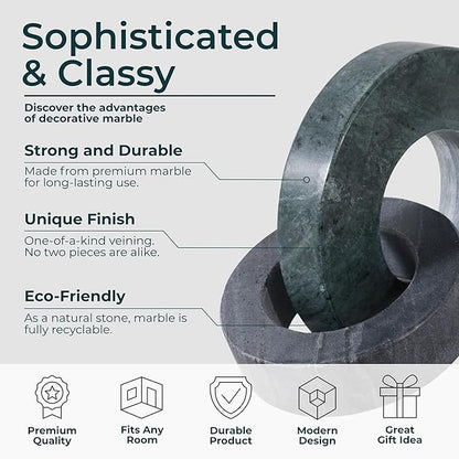 Home Decor and Bathroom Decor Marble Double Ring - Modern Shelf Sculpture and Office Accents for Room Styling - Coffee Table Ornaments and Living Room Decor Statues Design - 6", Green & Black