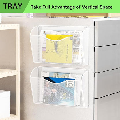 Magnetic File Holder - Heavy Duty Wall File Organizer for Refrigerator & Whiteboard - Strong Magnet Mail Holder & Magazine Rack, No Drilling Document Storage Basket for Office Cabinet