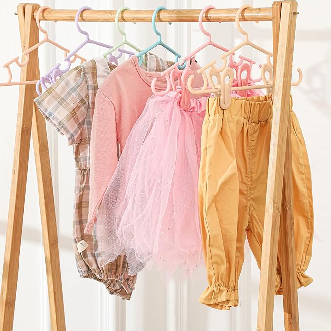 Hsei 5/10/40 Pack Baby Hangers with 10/20/80 Clips, Plastic Kids Pants Hangers for Nursery Closet Top and Bottom Clothes Hanger Set for Newborn Infant Toddler(15 Packs Total,Macaron Color,10.6 Inch)