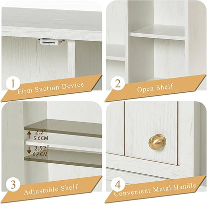 Bathroom Wall Cabinet Set of 2, Small Wall Cabinet Over Toilet with Door and Adjustable Shelf, Rustic Medicine Cabinet for Kitchen, Garage, Livingroom, Laundry Room (White, 2 PCS)