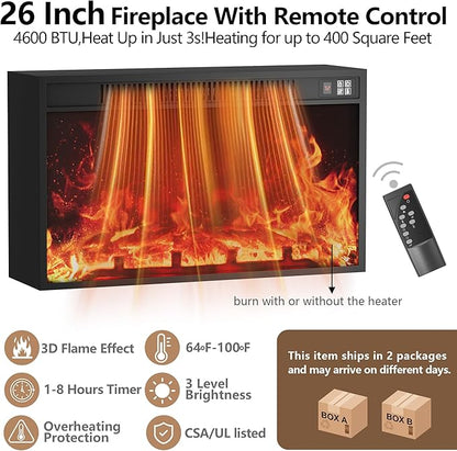 JUMMICO Fireplace TV Stand for 65+ Inch TV with 26'' Fireplace Entertainment Center with Storage Cabinet and Adjustable Shelves, Media Console with Sliding Barn Door for Living Room (Brown)