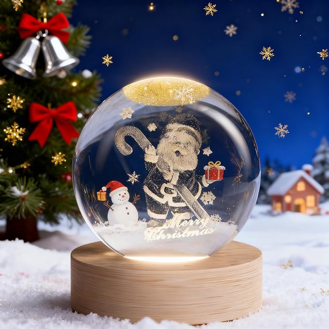 Christmas Decoration Snowflakes 3D Crystal Ball, 2.4 inch Decorative Ball Glass Santa Sphere, Paperweight Crystal Display Sculpture Home Decor Crafts for Girls Friends Women Family