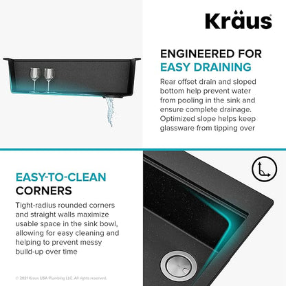 KRAUS Bellucci Workstation 33" Single Bowl Granite Kitchen Sink in Metallic Black w/Accessories, KGTW2-33MBL, Includes Dish Drainer/Dish Drying Rack