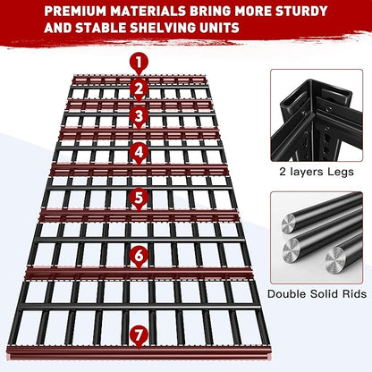 REIBII 48.2'' W Garage Shelving, 3010LBS Storage Shelves Heavy Duty, 5 Tier Adjustable Metal Shelving Unit for Warehouse, Garage, Basement, 48.2" W x 24.5" D x 72" H