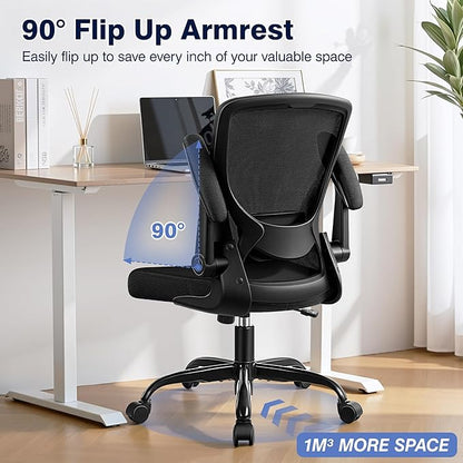 Ergonomic Office Chair, Mesh Computer Chairs with Lumbar Support, Swivel Desk Chair with Flip-up Arms and Adjustable Height, Black Pack of 8