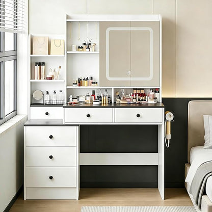 KAMABOKO Vanity Desk with Mirror and Lights, Makeup Vanity Desk with Lights 3 Colors (042 Black)