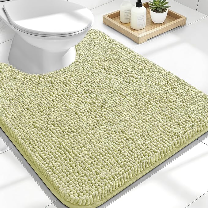 OLANLY Toilet Rugs U-Shaped 24x20, Extra Soft Absorbent Chenille Contour Bathroom Rugs for Toilet, Dry Quickly, Machine Washable, Non-Slip Bath Mat, Vanilla