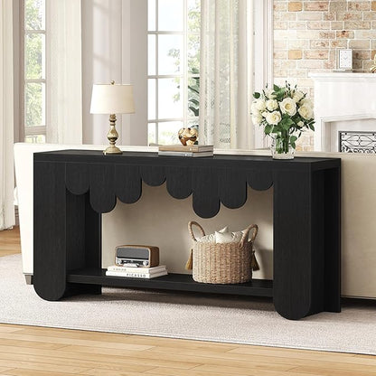 IBF Black Console Table, 63” Long Wood Entryway Table with Storage, 2-Tier Modern Sofa Table Behind Couch for Home Living Room, Rectangular Entry Table for Hallway Entrance Foyer Front Door, Black Oak