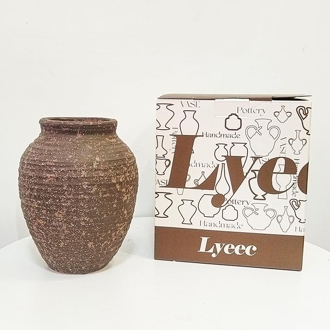 Ceramic Flower Vase 7.4 inch Farmhouse Rustic Vase for Home Decor Handcrafted Pottery Vase Small Terracotta Vases for Dining Table Decor Fireplace Living Room Bathroom Wedding Centerpiece