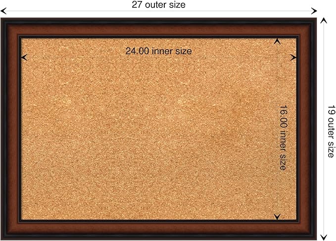 Amanti Art Natural Cork Board for Wall, 19x27 Vision Board with Brown Wood Frame, Medium Corkboard Office Decor for Home Organization, Traditional Corkboard Pinboard to display items for home