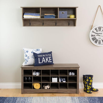 Prepac Drifted Gray 48" Contemporary Wall Mounted Coat Rack, Coat Hooks Wall Mount with 3 Shelves, Ideal for Hallway or Entryway Hanging Solution, 11.5"D x 48"W x 14.25"H