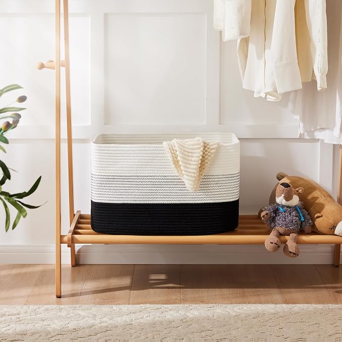 Artfeel Blanket Basket,Rectangle Woven Baskets for Storage,65L Laundry Basket for Decorative Nursery Blanket,Toys,Dirty Clothes and Magazine in Shelves,Baby Room,and Living Room