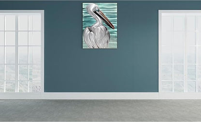 SYGALLERIER Metal Wall Art - Handcrafted Pelican Birds on 24x16 inch Aluminum Panel Coastal and Beach Theme - Light Blue Living Room, Bedroom, Bathroom Decor